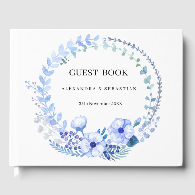 Libro De Visitas Boho Blue Floral Boda invitado (Anverso)