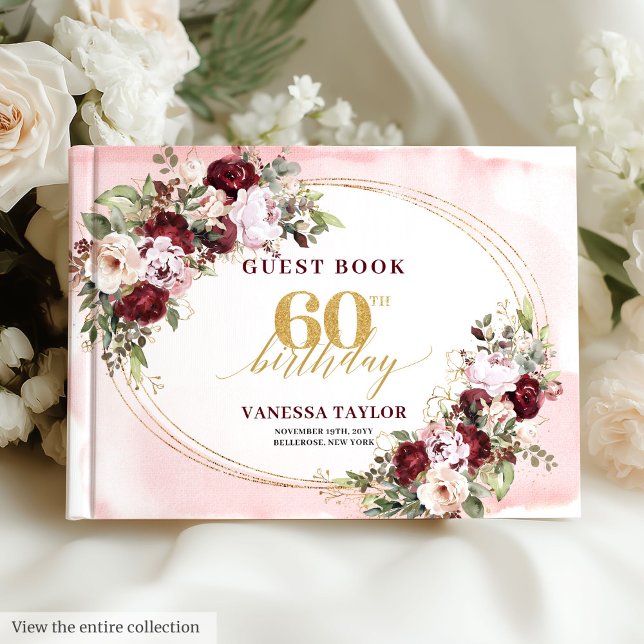 Libro De Visitas Boho Blush Burgundy Gold Roses 60th Birthday (Boho Blush Burgundy Gold Roses 60th Birthday)