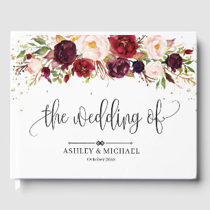 Libro De Visitas Boho Burgundy marsala boda floral rosa