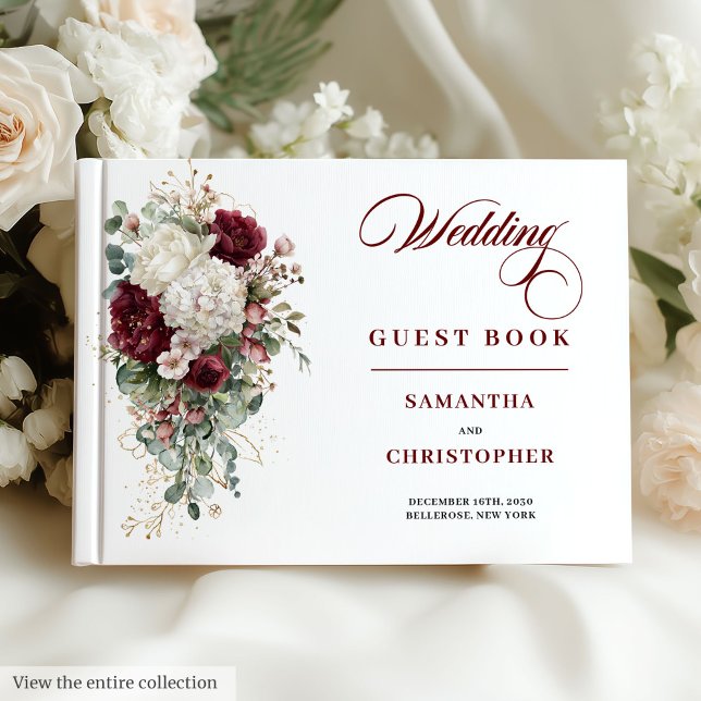 Libro De Visitas Boho Burgundy White Floral Boda invitado (boho wedding guest book, burgundy wedding guest book, floral wedding guest book, blush wedding)