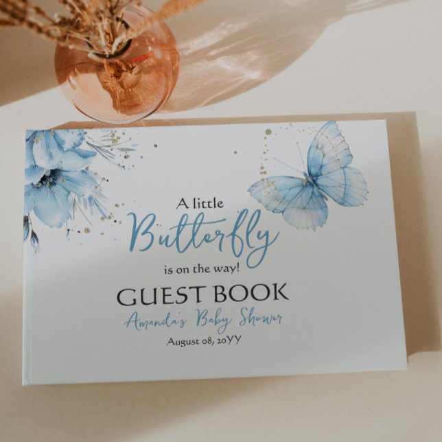Libro De Visitas Boho Butterfly Wildflower Floral Blue Baby Shower (Subido por el creador)