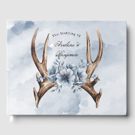 Libro De Visitas Boho Deer Antler con el Boda de Blue Florals