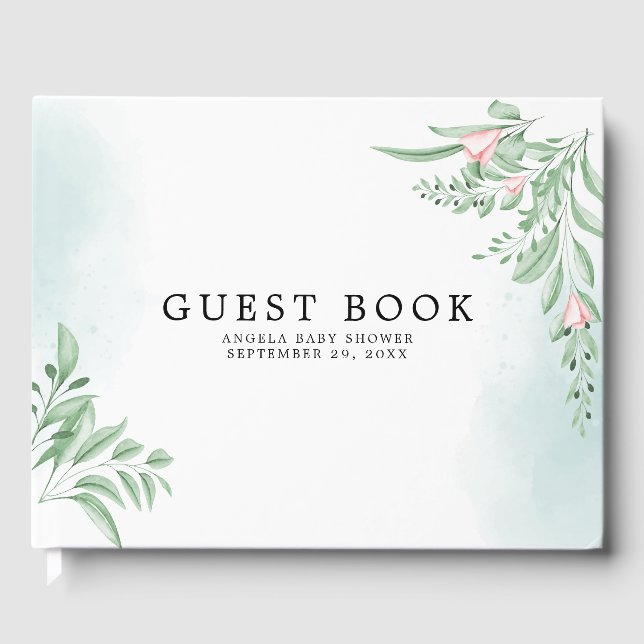 Libro De Visitas Boho Dusty Blue Eucalyptus ​ baby Shower (Anverso)