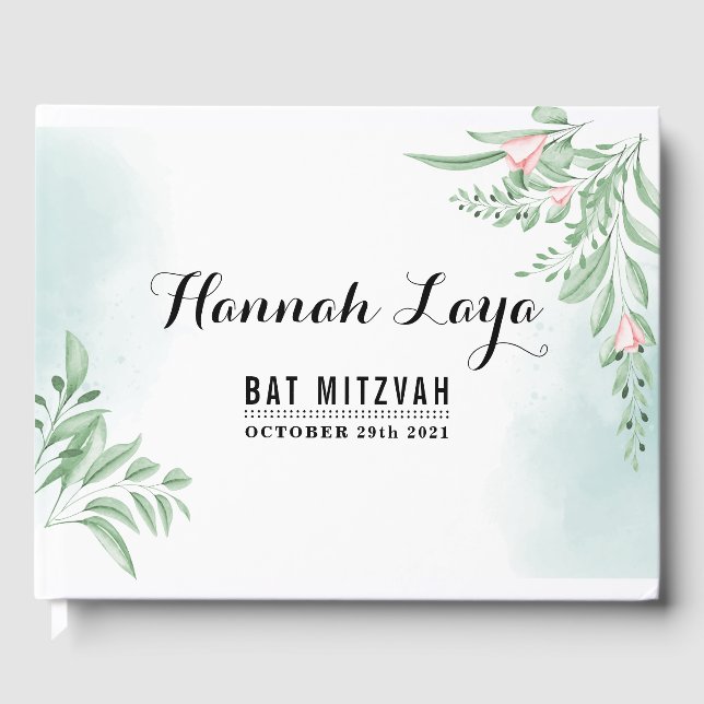 Libro De Visitas Boho Dusty Blue Eucalyptus Bat Mitzvah (Anverso)