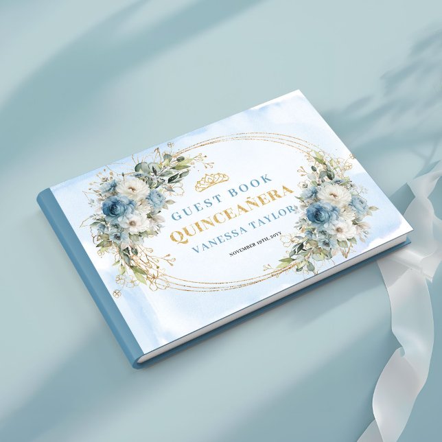 Libro de visitas boho dusty blue gold floral eucal (Boho Dusty Blue Gold Floral Eucalyptus Guest Book)
