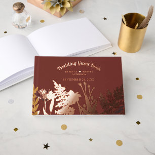 Libro De Visitas Boho Flor silvestre otoño Boda real Relieve metali