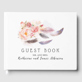 Libro De Visitas Boho Floral Feathers