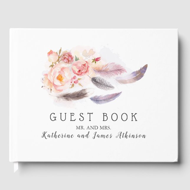 Libro De Visitas Boho Floral Feathers (Anverso)
