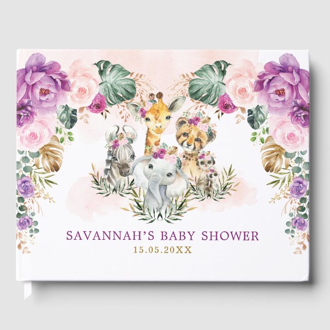 Libro De Visitas Boho Floral Jungle Safari Animales salvajes Niña (Anverso)