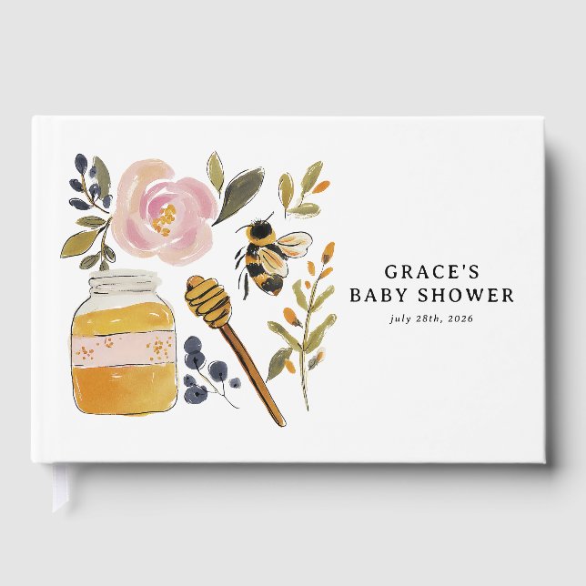 Libro De Visitas Boho HoneyBee & Wildflower Baby Shower (Anverso)