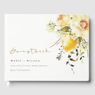 Libro De Visitas Boho Lemon Yellow Watercolor Floral Boda