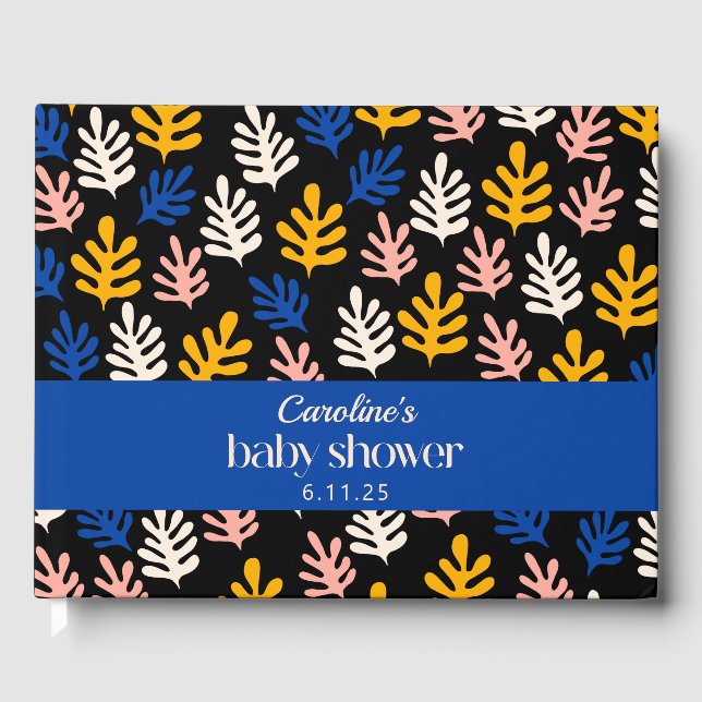 Libro De Visitas Boho Matisse Personalizado azul botánico Baby Show (Anverso)