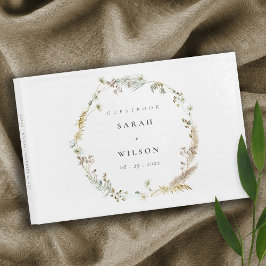 Libro De Visitas Boho Palm Seca Pampas Grass Floral Wreath Boda