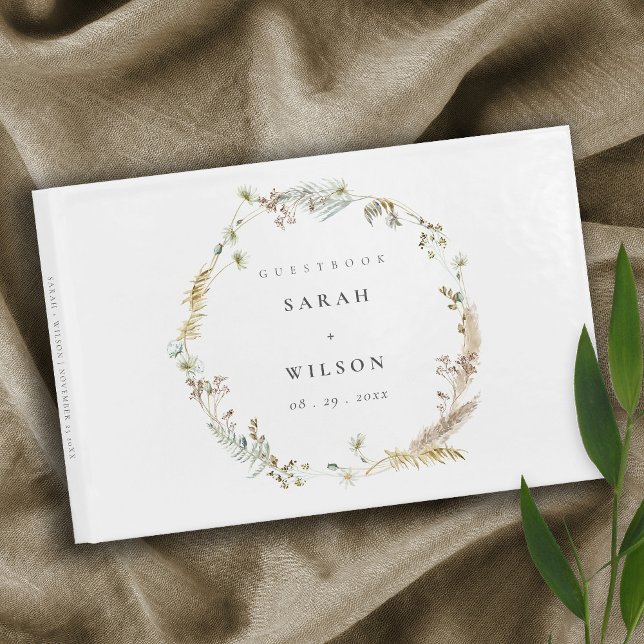Libro De Visitas Boho Palm Seca Pampas Grass Floral Wreath Boda (Subido por el creador)