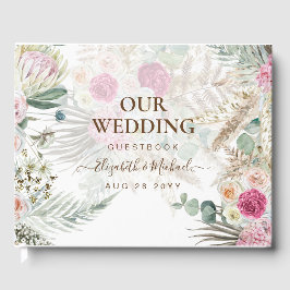 Libro De Visitas BOHO Pampas Grass Floral Pink Sage Boda