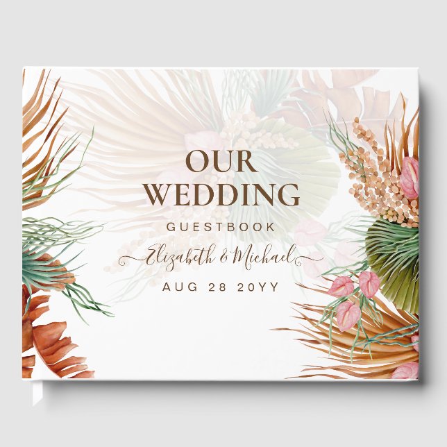 Libro De Visitas BOHO Pampas Grass Floral Tropical Boda invitado Bo (Anverso)