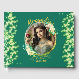 Libro De Visitas Boho real de fotografía verde Quinceañera Español