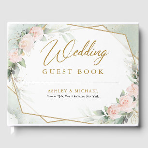 Libro De Visitas Boho Rubor flores rosas vegetación y boda dorado
