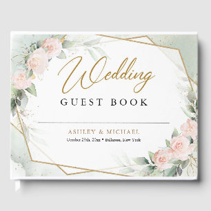 Libro De Visitas Boho Rubor flores rosas vegetación y boda dorado