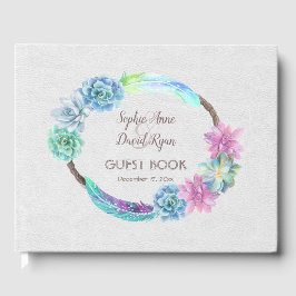Libro De Visitas Boho Suculent Cactus Wreath Boda