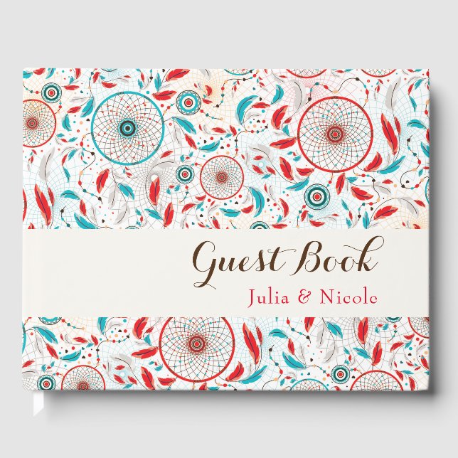 Libro De Visitas Boho Tribal plumas Atrapasueños Boda (Anverso)