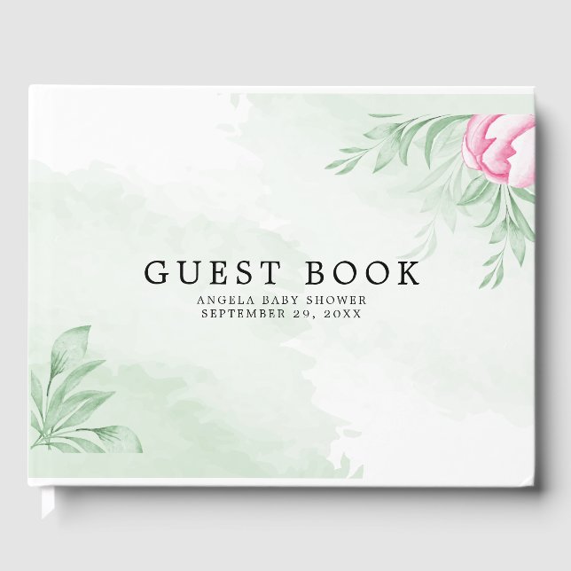 Libro De Visitas Boho Watercolor Eucalyptus Greenerenery ​ Baby Sho (Anverso)