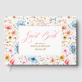 Libro De Visitas Boho Watercolor Flores Silvestres Elegante Boda