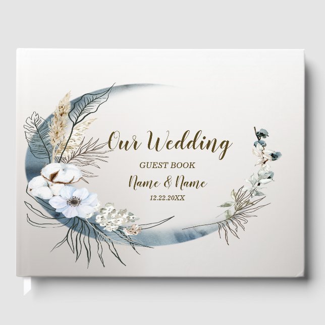 Libro De Visitas Boho White Orchid Flores Blue Moon Elegant Fiesta (Anverso)