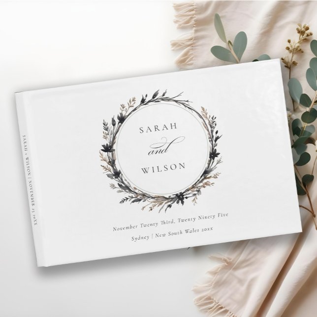 Libro De Visitas Boho Wildflower Black Brown Fall Wreath Boda (Subido por el creador)