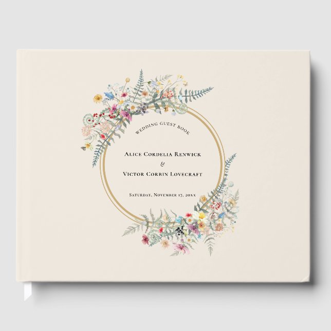 Libro De Visitas Boho Wildflower Fern Beige Boda (Anverso)