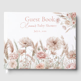Libro De Visitas Boho Wildflower Pink Floral Baby Shower Guest Book