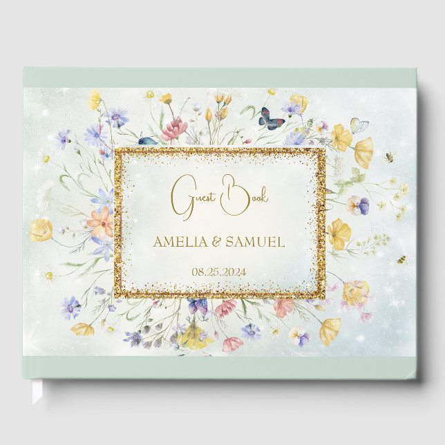 Libro De Visitas Boho Wildflower Rustic Green Wedding (Anverso)