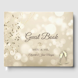 Libro De Visitas Bokeh Elegante, Copas de Vino de Confeti Boda