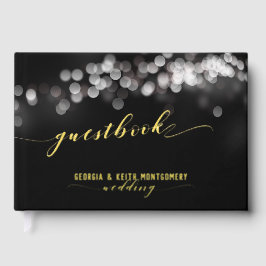 Libro De Visitas Bokeh Luces Black Gold Script Elegant Wedding