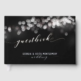 Libro De Visitas Bokeh Luces Black Silver Script Elegant Wedding