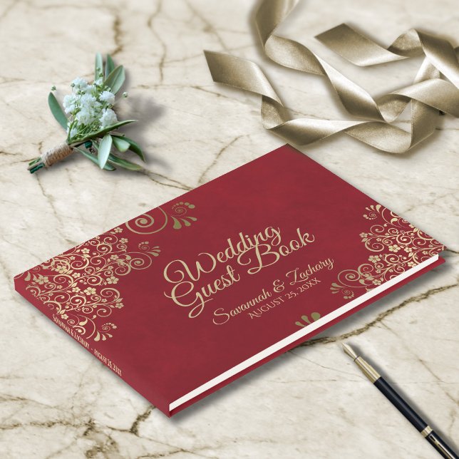 Libro De Visitas Bolas de oro en la exuberante boda Red Elegant (Subido por el creador)