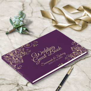 Libro De Visitas Bolas de oro en una elegante boda de ciruelas prof