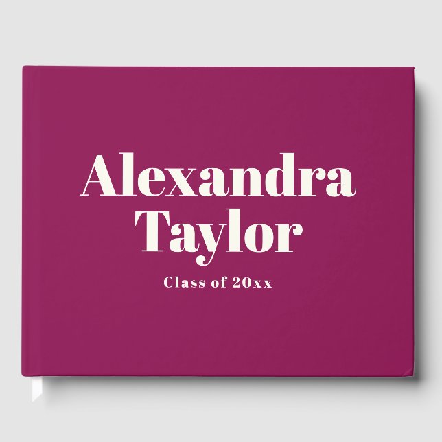 Libro De Visitas Bold Magenta Berry Custom Name Class Graduation (Anverso)