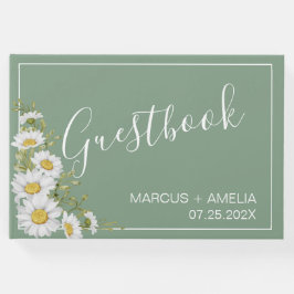 Libro De Visitas Bonito Basil Boda de Daisies verdes y blancos