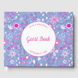 Libro De Visitas Bonito Boda Floral Azul Botánico