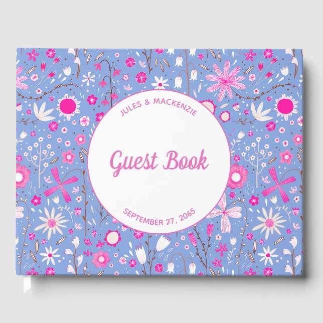 Libro De Visitas Bonito Boda Floral Azul Botánico (Anverso)