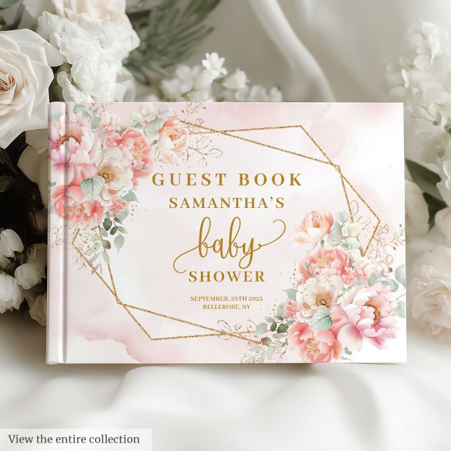 Libro De Visitas Bonito dorado rosa dorado bebé ducha invitado (Pretty blush pink gold baby shower guest book)