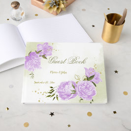 Libro De Visitas bonito flores púrpuras hojas verdes botánicas