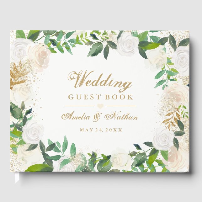 Libro De Visitas Bonito Gold Floral Wreath Boda Guest Book (Anverso)