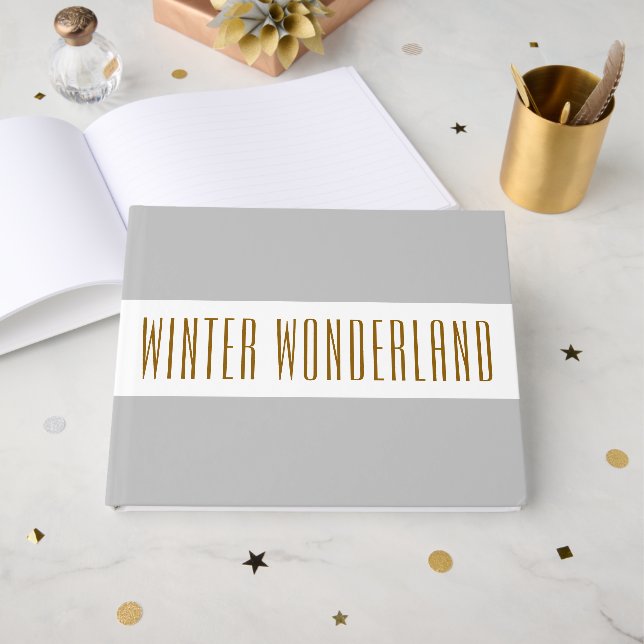 Libro De Visitas Bonito Gris suave Rayas Blancas WINTER WONDERLAND (Anverso Abierto)