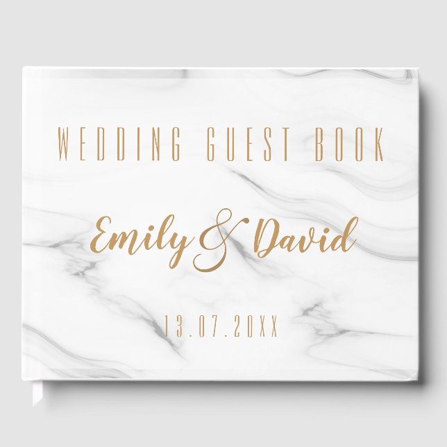 Libro De Visitas Bonito Marble Marble Blanco Elegante Boda Keepsake (Anverso)