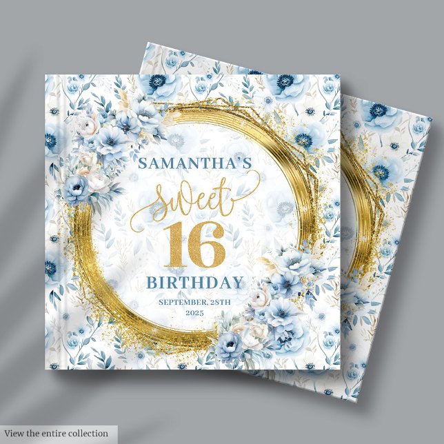 Libro De Visitas Bonito Pastel Blue Sweet 16 Guest Book Glitte (Lovely Pastel Blue Sweet 16 Guest Book Gold Glitter)