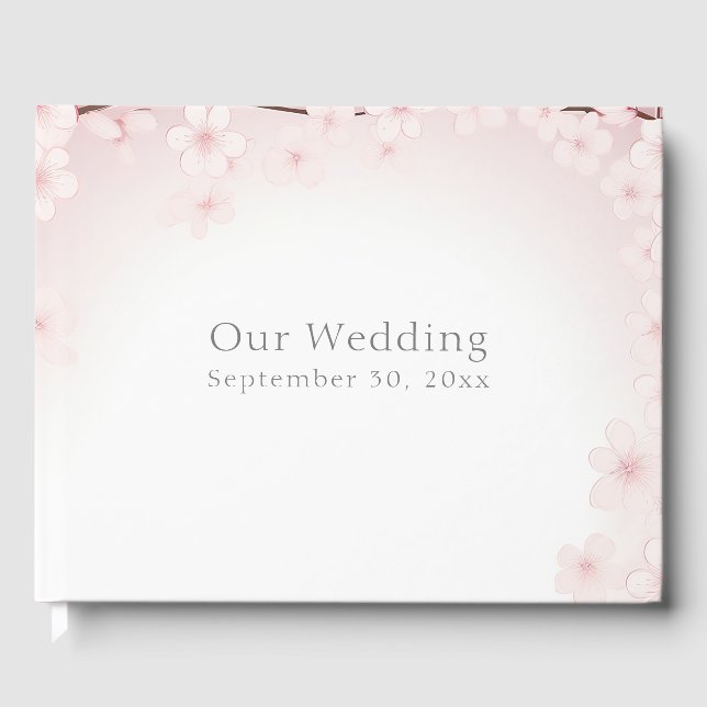 Libro De Visitas Bonito Pastel Pink Cherry Blossom Boda (Anverso)