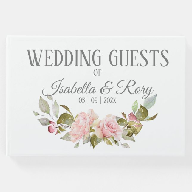 Libro De Visitas Bonito Rosa Rosas Bouquet Boda (Anverso)