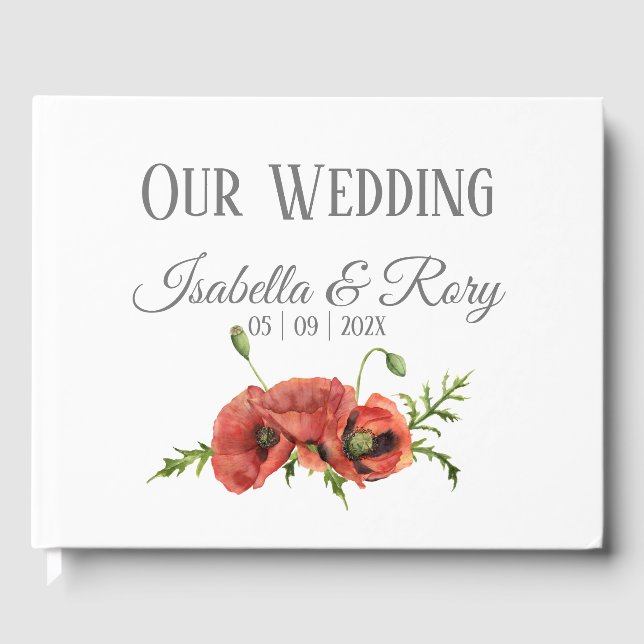 Libro De Visitas Bonito Watercolor Red Poppies Boda Guestbook (Anverso)